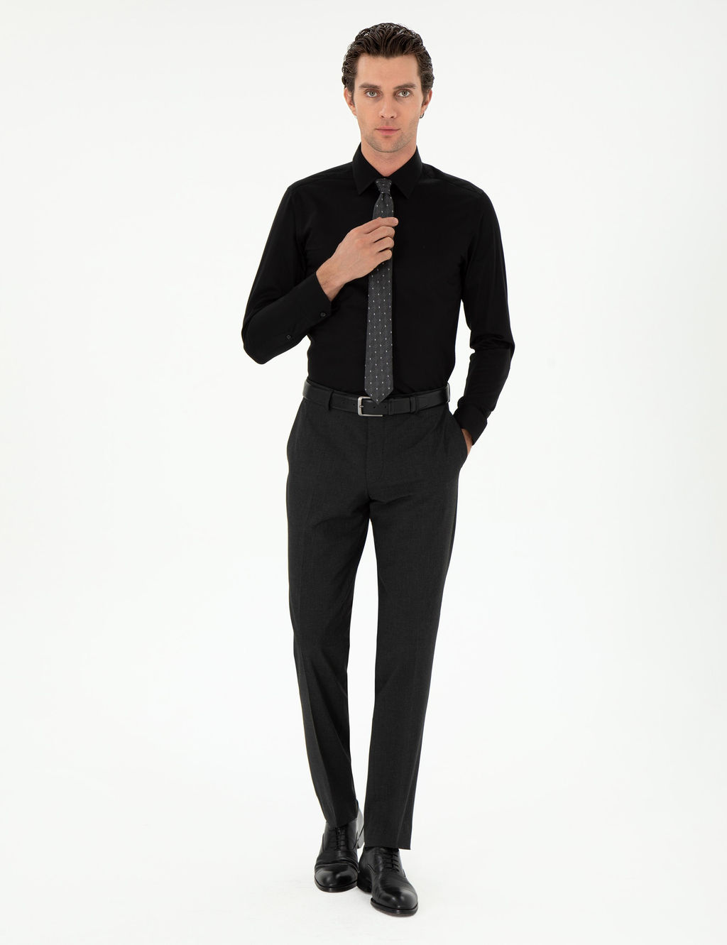 Siyah Slim Fit Pamuklu Klasik G_mlek - Cacharel фото 4