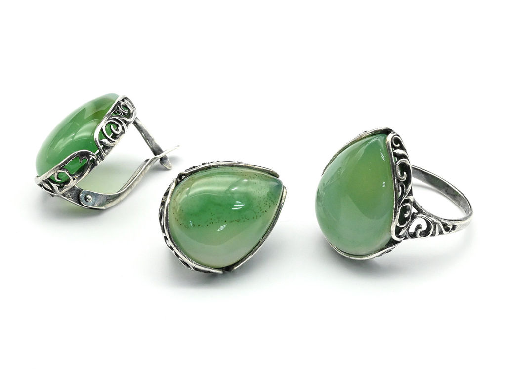 Кольцо Серьги с агатом тонированным цв.зеленый, размер 18
