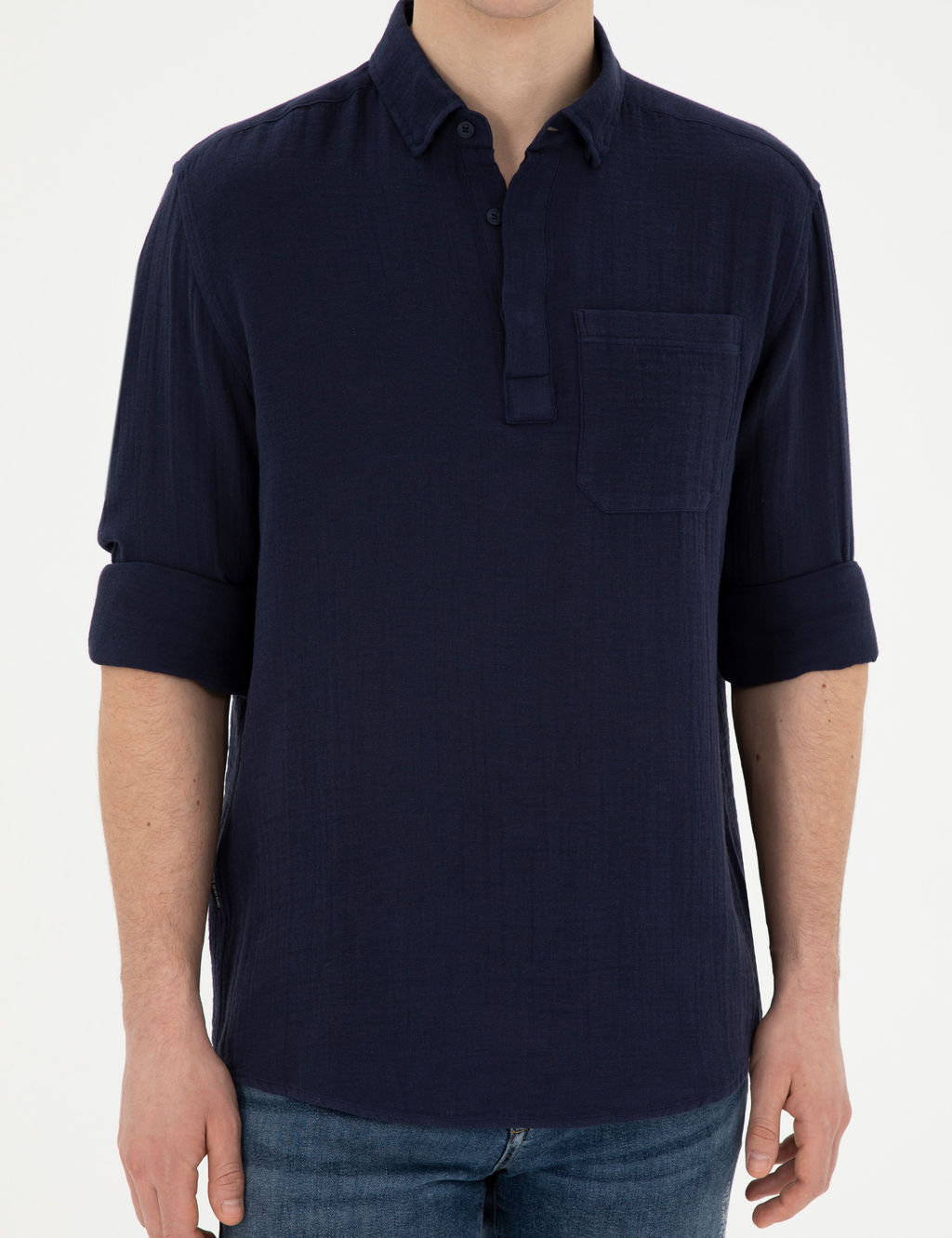 Lacivert Comfort Fit Uzun Kollu G_mlek