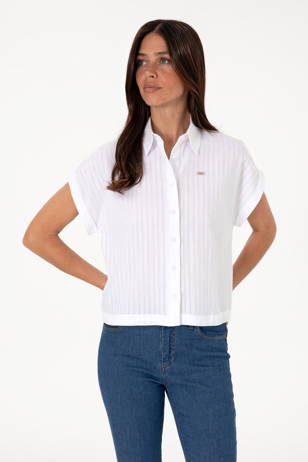 Kad_n Beyaz _izgili K_sa Kollu G_mlek Sepette S_rpriz _ndirim - U.s. polo assn фото 3