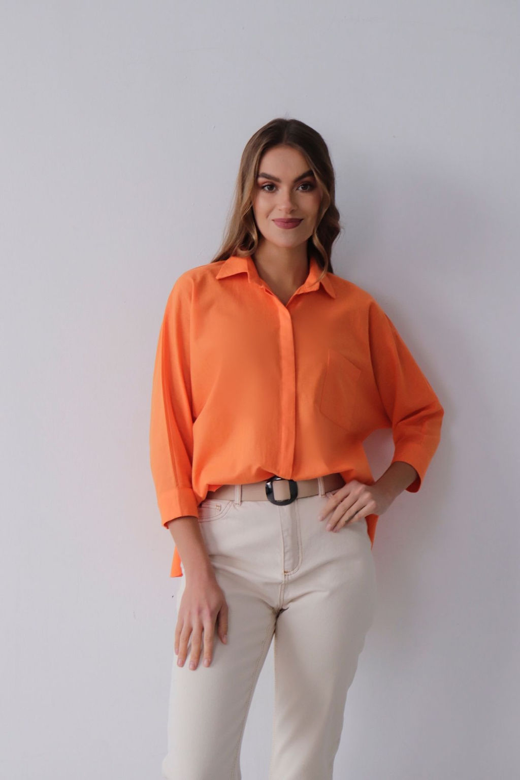 11368 Рубашка с цельнокроенными рукавами оранжевая - Martichelli фото 6