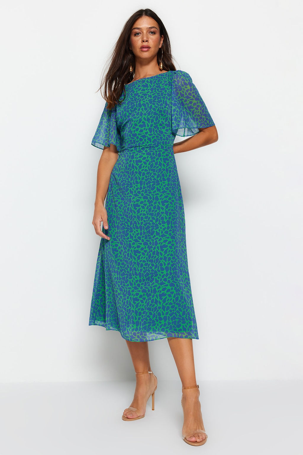 Fusya Animal Desenli A Kesim Melek Kol Astarl? Sifon Ucus Ucus Dokuma Midi Elbise TWOSS23EL01372 - Trendyolmilla фото 25