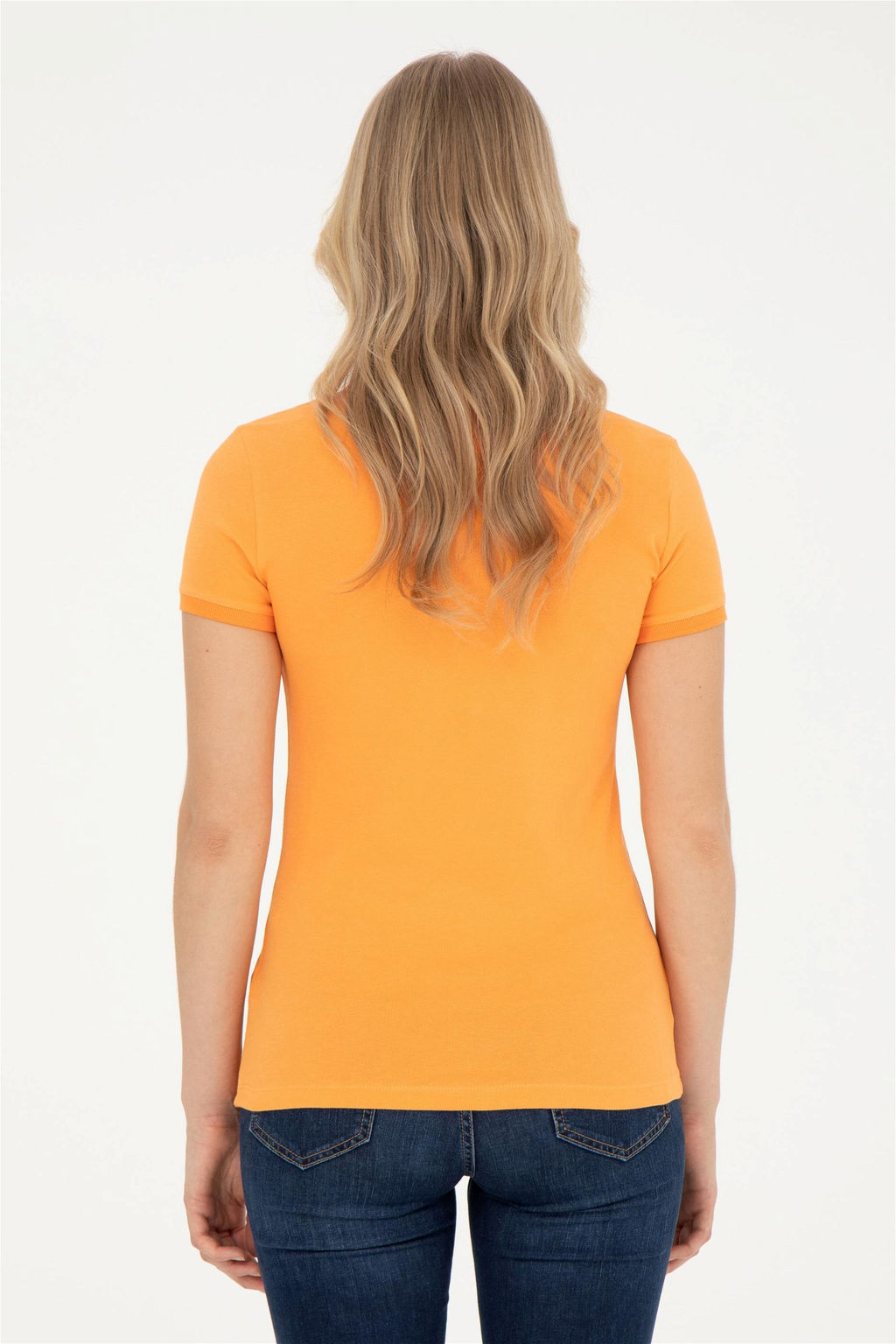 Женская оранжевая базовая футболка с воротником-поло Неожиданная скидка в корзине - U.s. polo assn фото 5