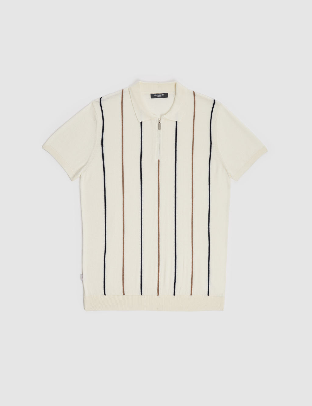 Ekru Slim Fit Polo Yaka Fermuarl_ Triko Ti__rt