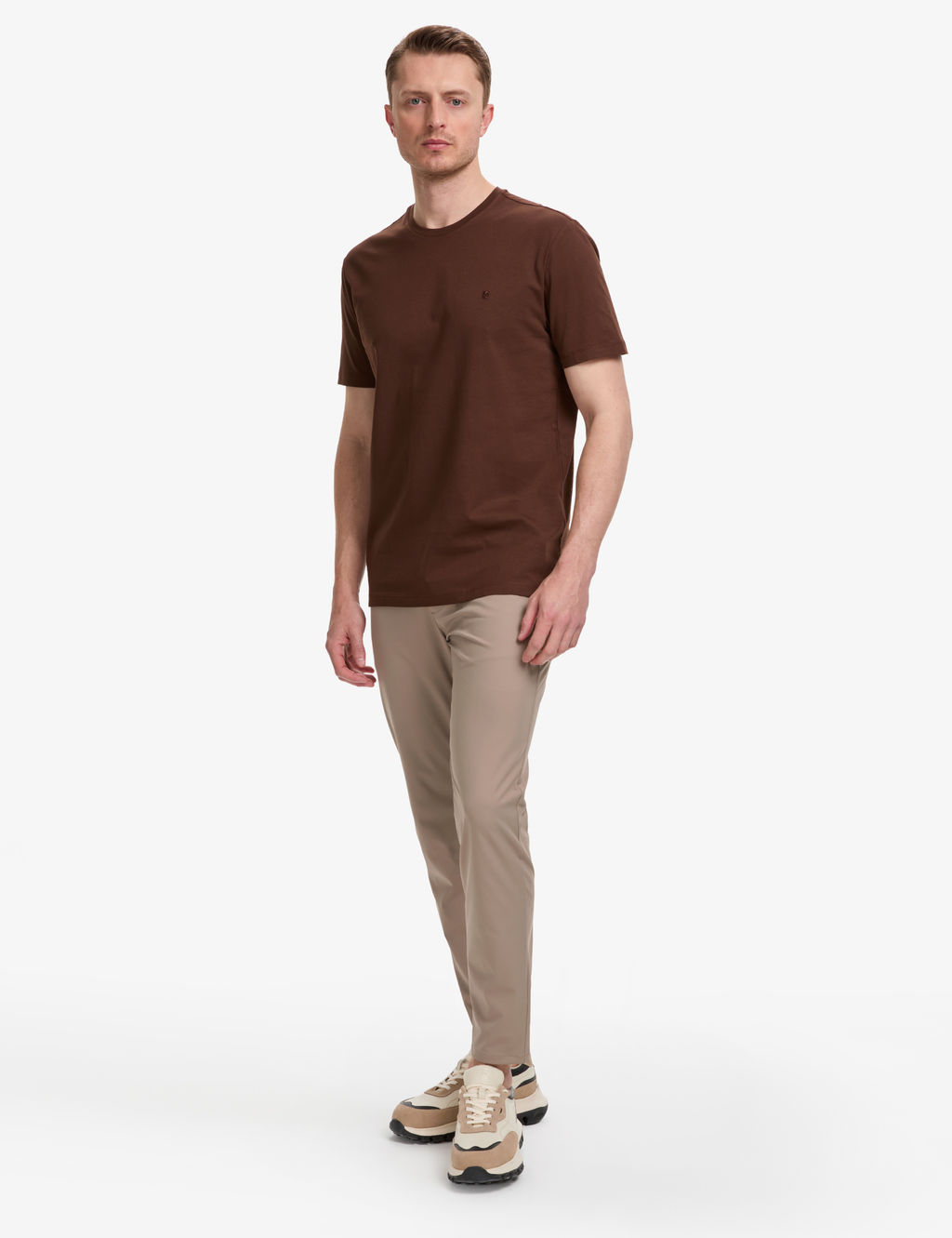 Koyu Kahverengi Regular Fit %100 Pamuk Bisiklet Yaka Basic Ti__rt