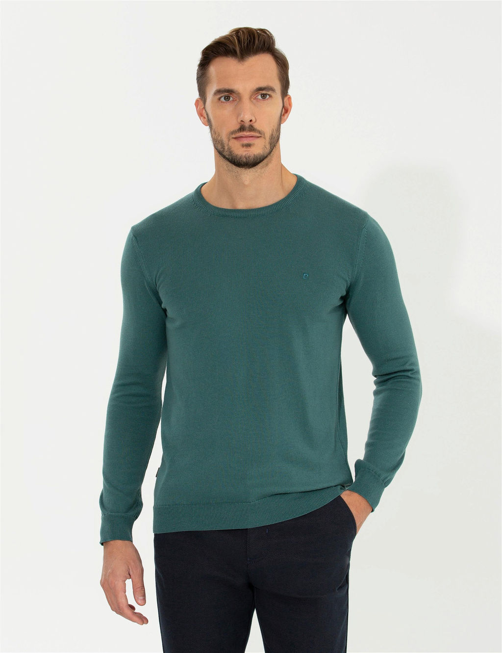 Ye_il Slim Fit Bisiklet Yaka Basic Triko Kazak - Pierre cardin фото 3