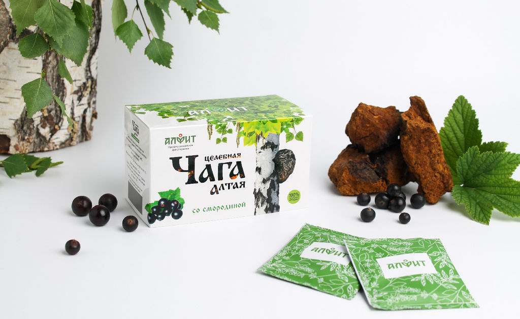 Чайный напиток целебная ЧАГА Алтая со СМОРОДИНОЙ Алфит 7809