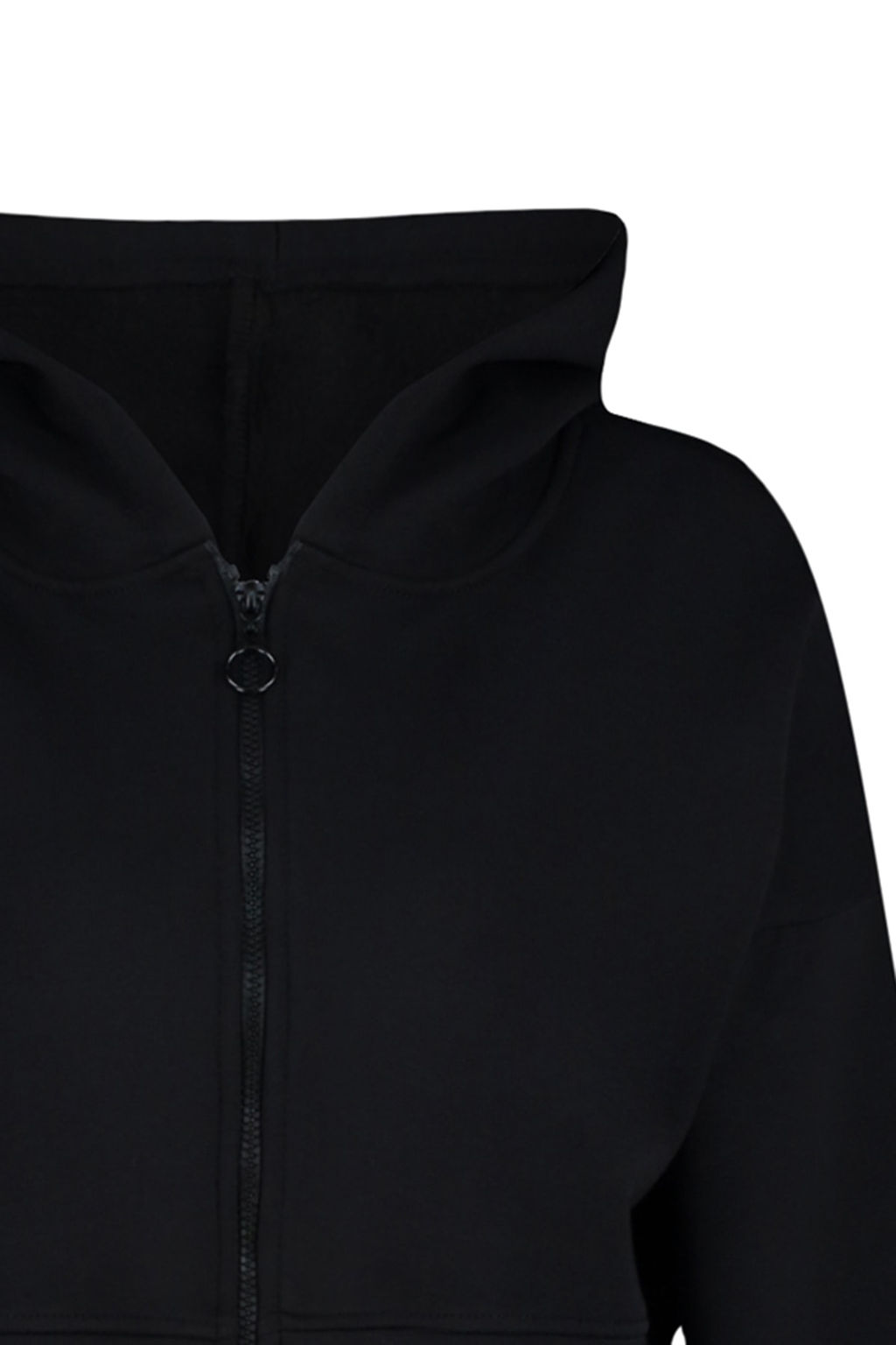 Siyah Basic Fermuarl? Kapusonlu Crop Kal?n Ici Polarl? Orme Sweatshirt TWOAW20SW0660