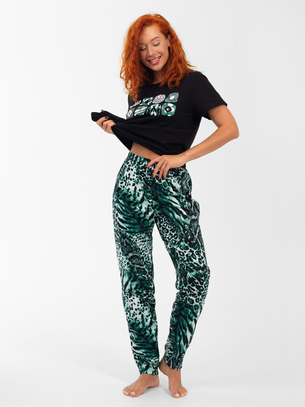 Пижама женская кулирка с брюками "МАМБА" ЗЕЛЕНЬ