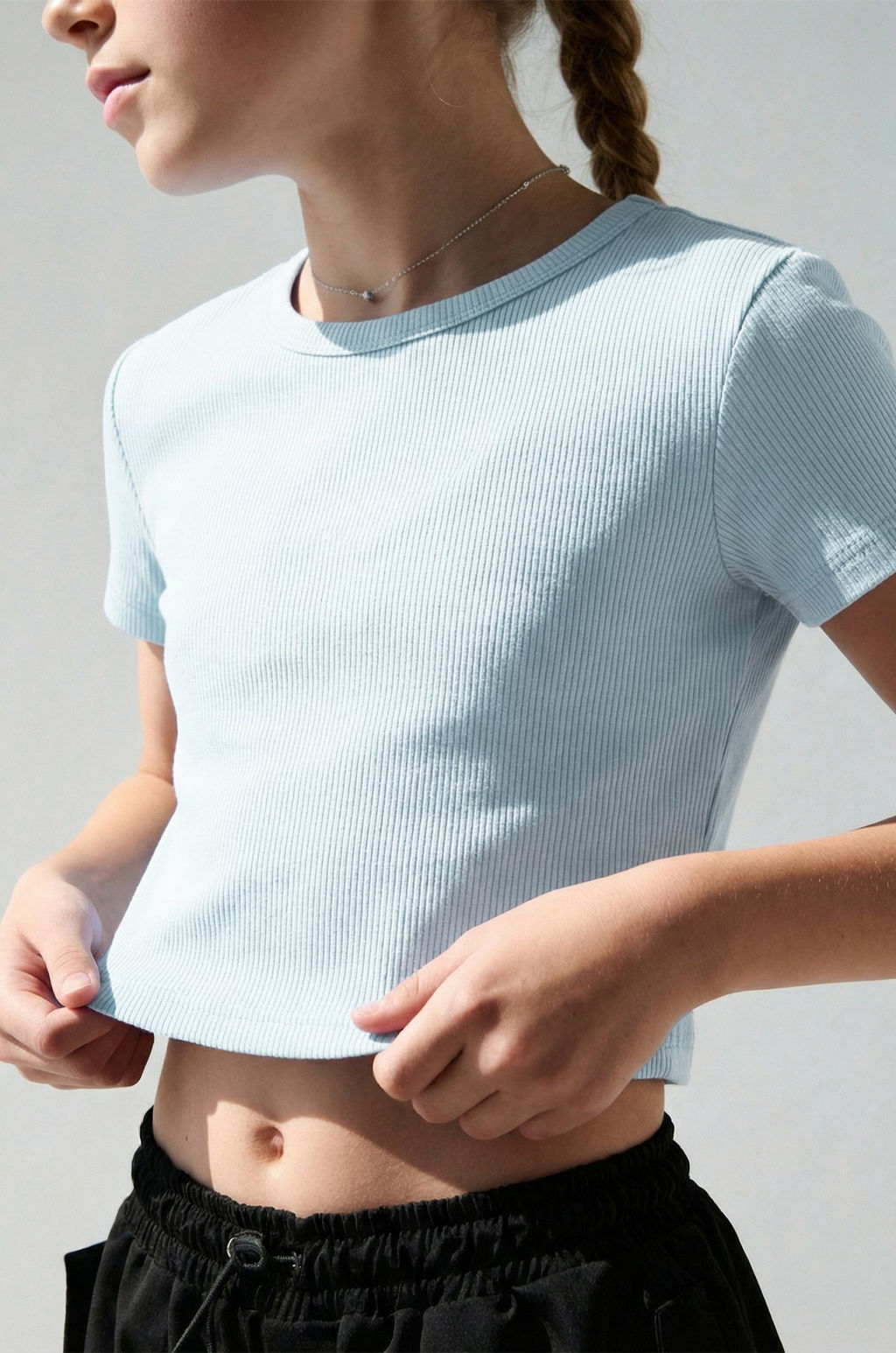 Укороченная футболка в рубчик для девочки Happyfox фото 24