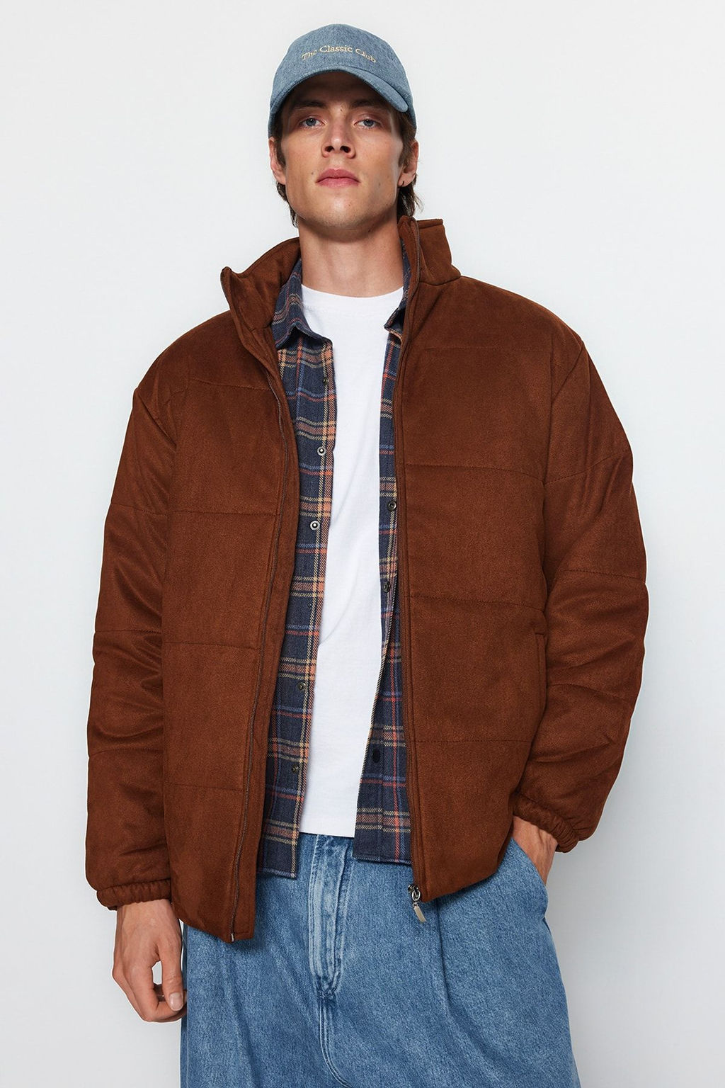 Trendyolmilla Man Kahverengi Regular Fit Suet Dik Yaka Hafif Dolumlu Ceket Mont TMNAW24MO00011  фото 3