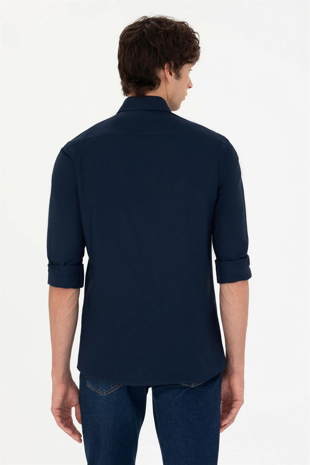 Мужская темно-синяя базовая рубашка с длинным рукавом - U.s. polo assn фото 5