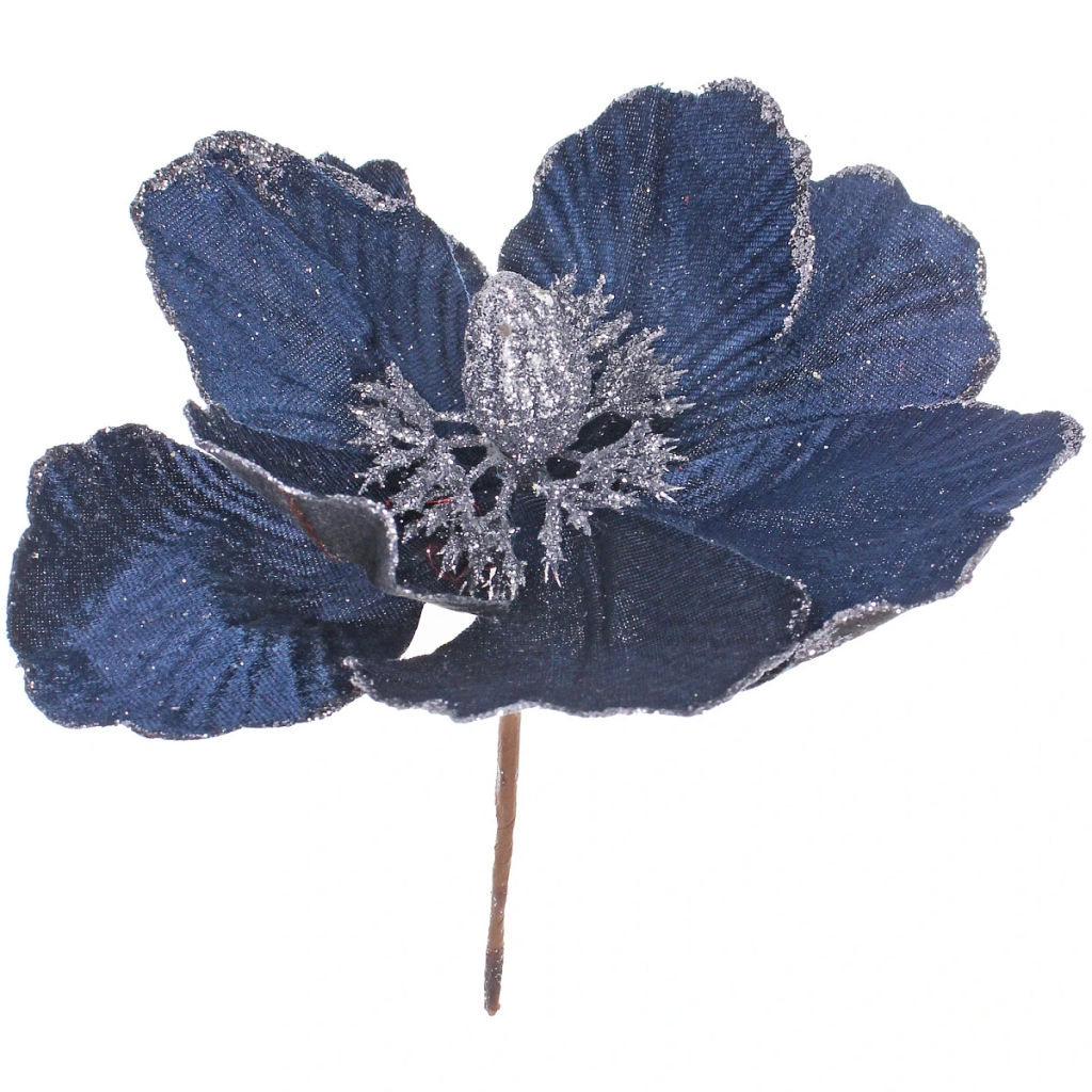 Цена за 2шт. Украшение новогоднее "Пуансеттия - Волшебство" 20 см, Сапфир