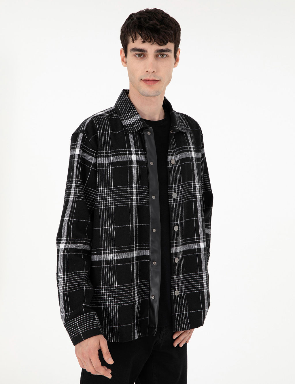 Siyah Comfort Fit Ekose Uzun Kollu G_mlek - Pierre cardin фото 3