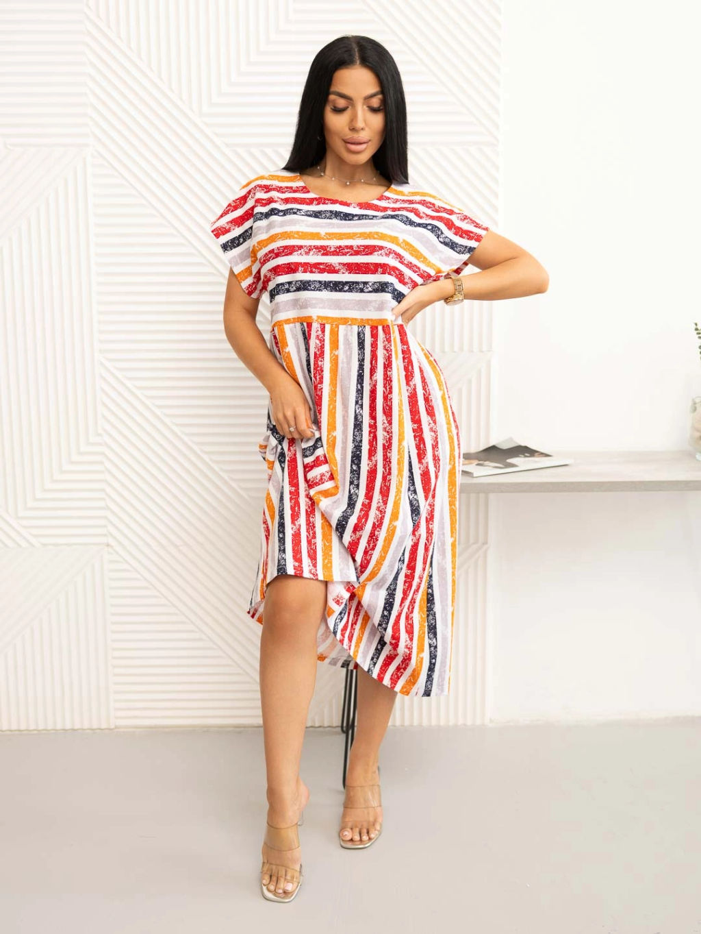 Платье женское, цвет красный оранжевый белый