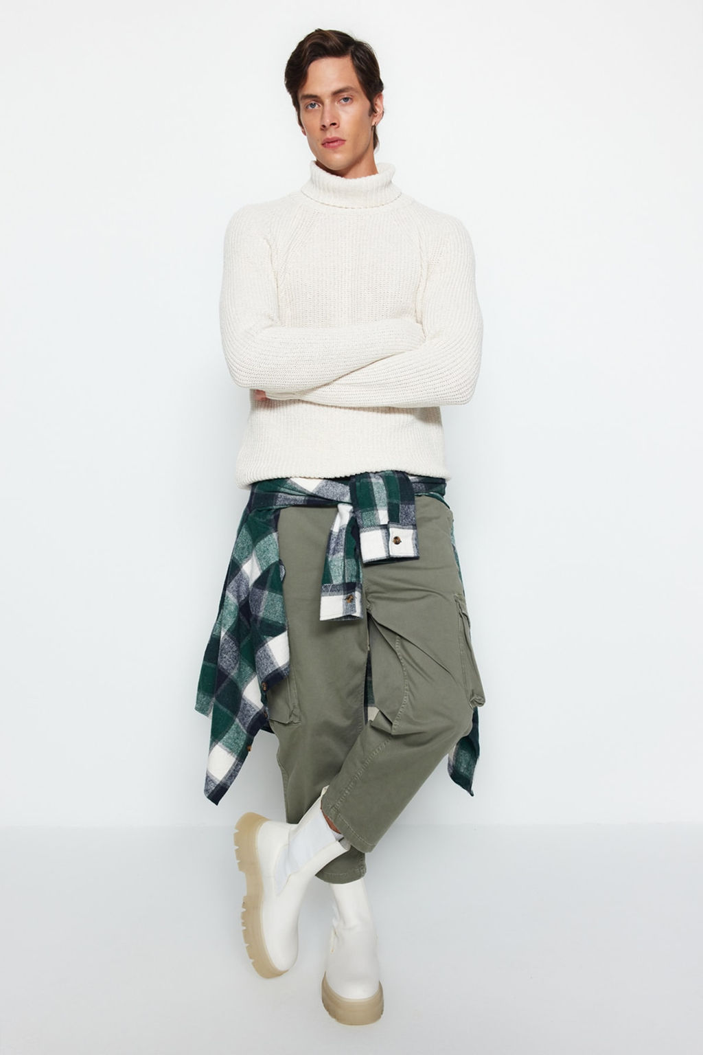 Trendyolmilla Man Ekru Slim Fit Yunlu Bal?kc? Yaka Reglan Kol Basic Triko Kazak TMNAW21KZ0404 фото 20