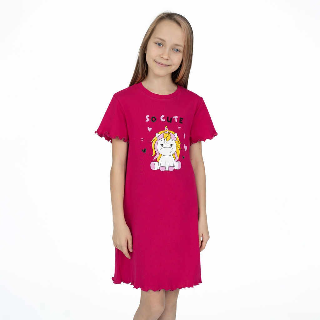 Сорочка для девочки темно-малиновая единорожка 818 (122, 64)