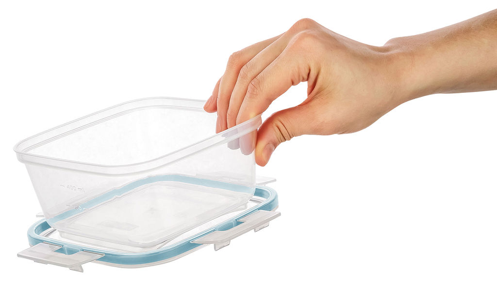 Цена за 2 шт. Контейнер для продуктов герметичный квадратный 0,4л с защелками (бесцветный) 221103218/02