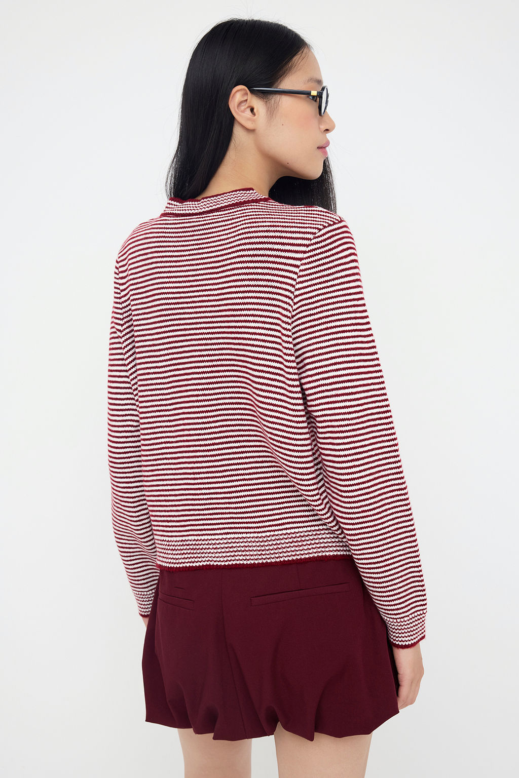 Bordo Yumusak Dokulu Cizgili Triko H?rka TWOAW26HI00142 - Trendyolmilla фото 4