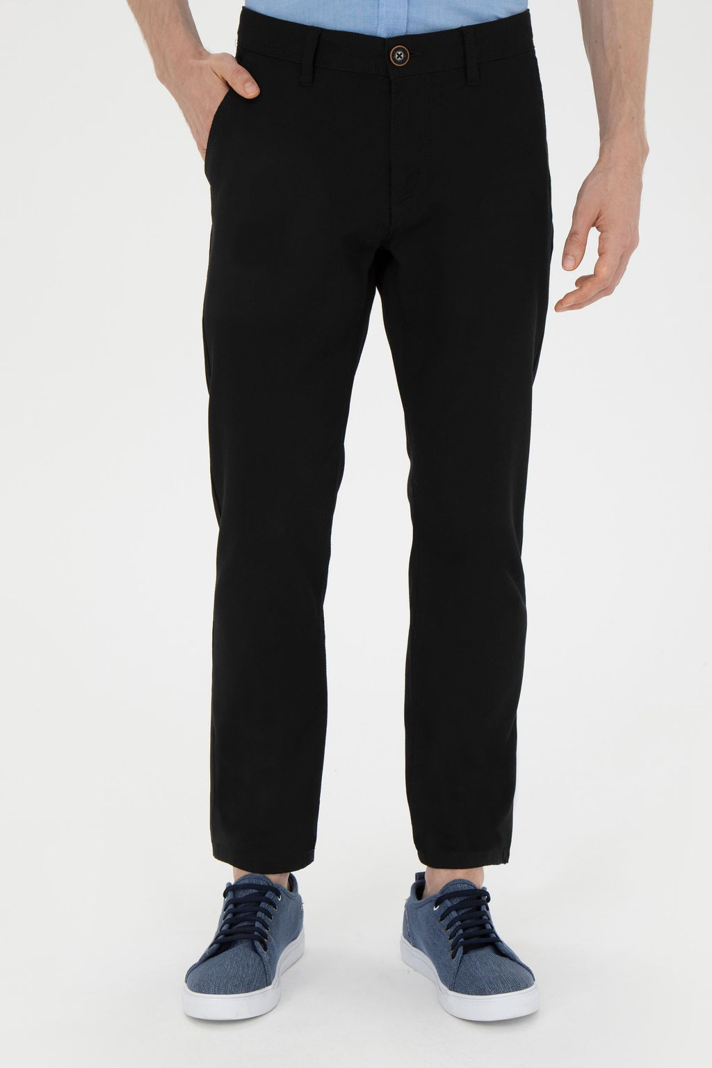 Erkek Regular Fit Siyah Kanvas Pantolon