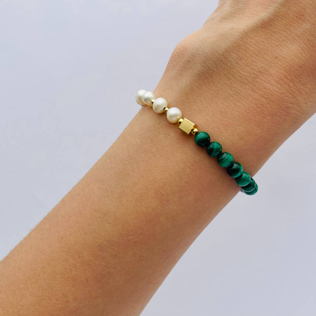 Браслет из Малахита и Жемчуга - Радуга самоцветов фото 3