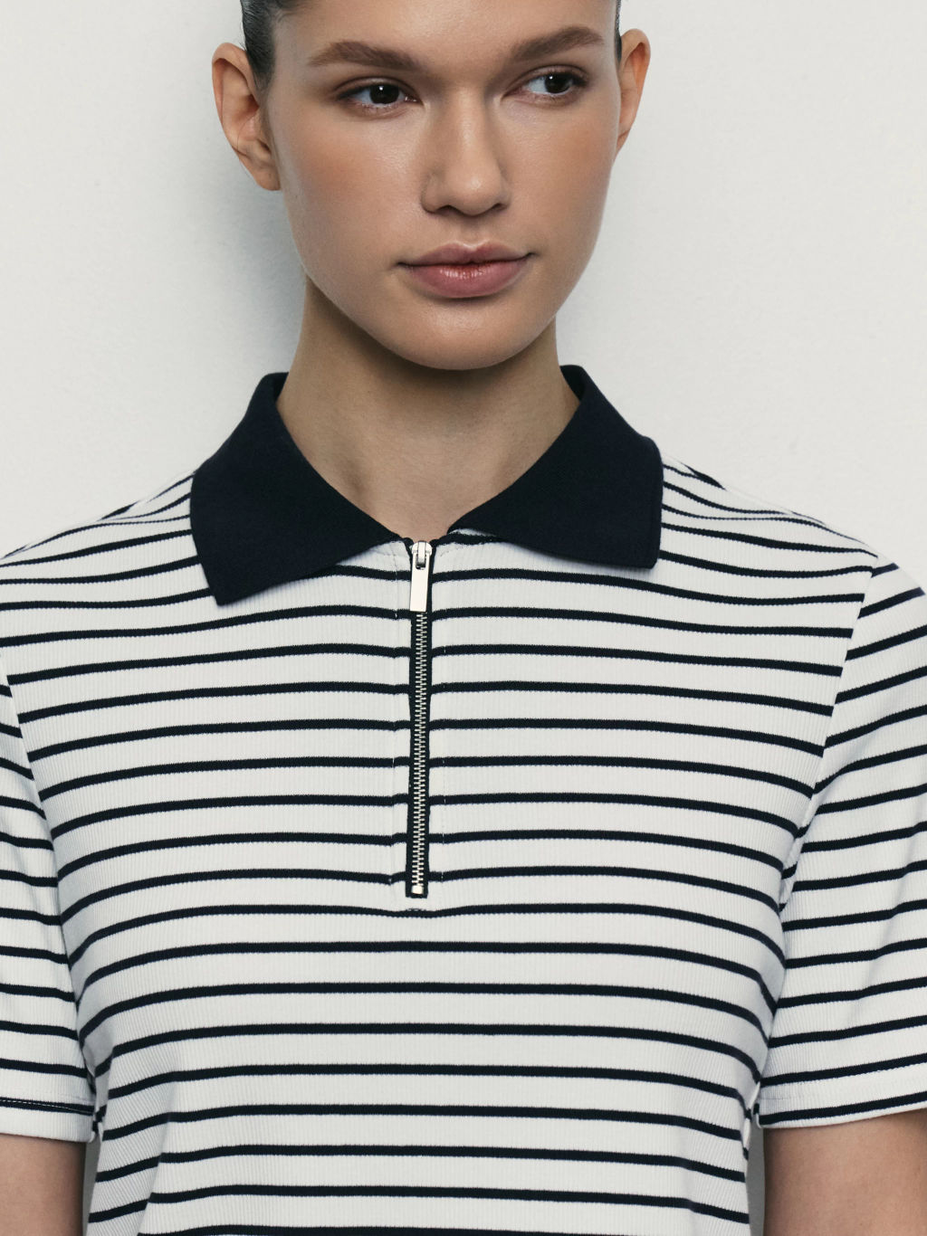 Джемпер-поло на молнии в полоску / Zarina  фото 2