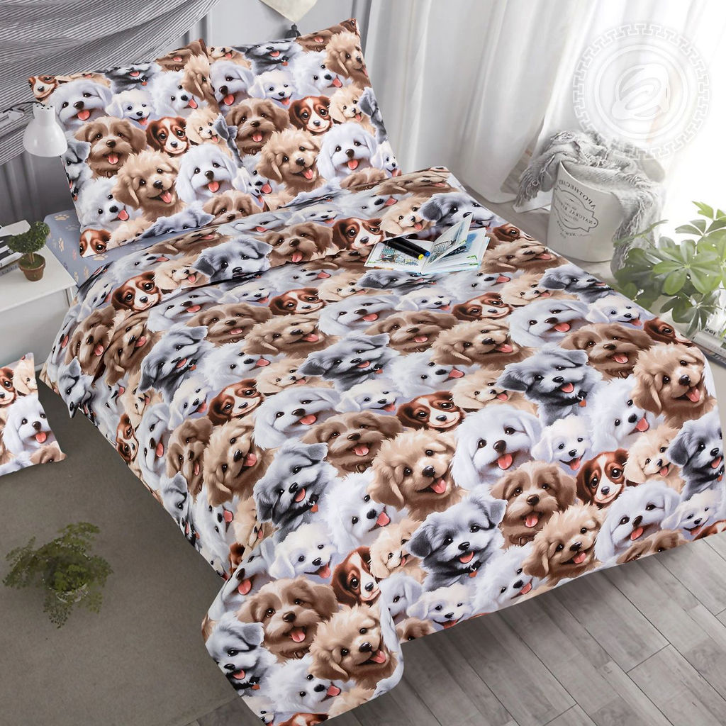 Дружок 1,5 сп./Пододеяльник: 1 шт. - 215*145; Простыня: 1 шт. - 214*150; Наволочка: 2 шт. - 70*70; Поплин детский