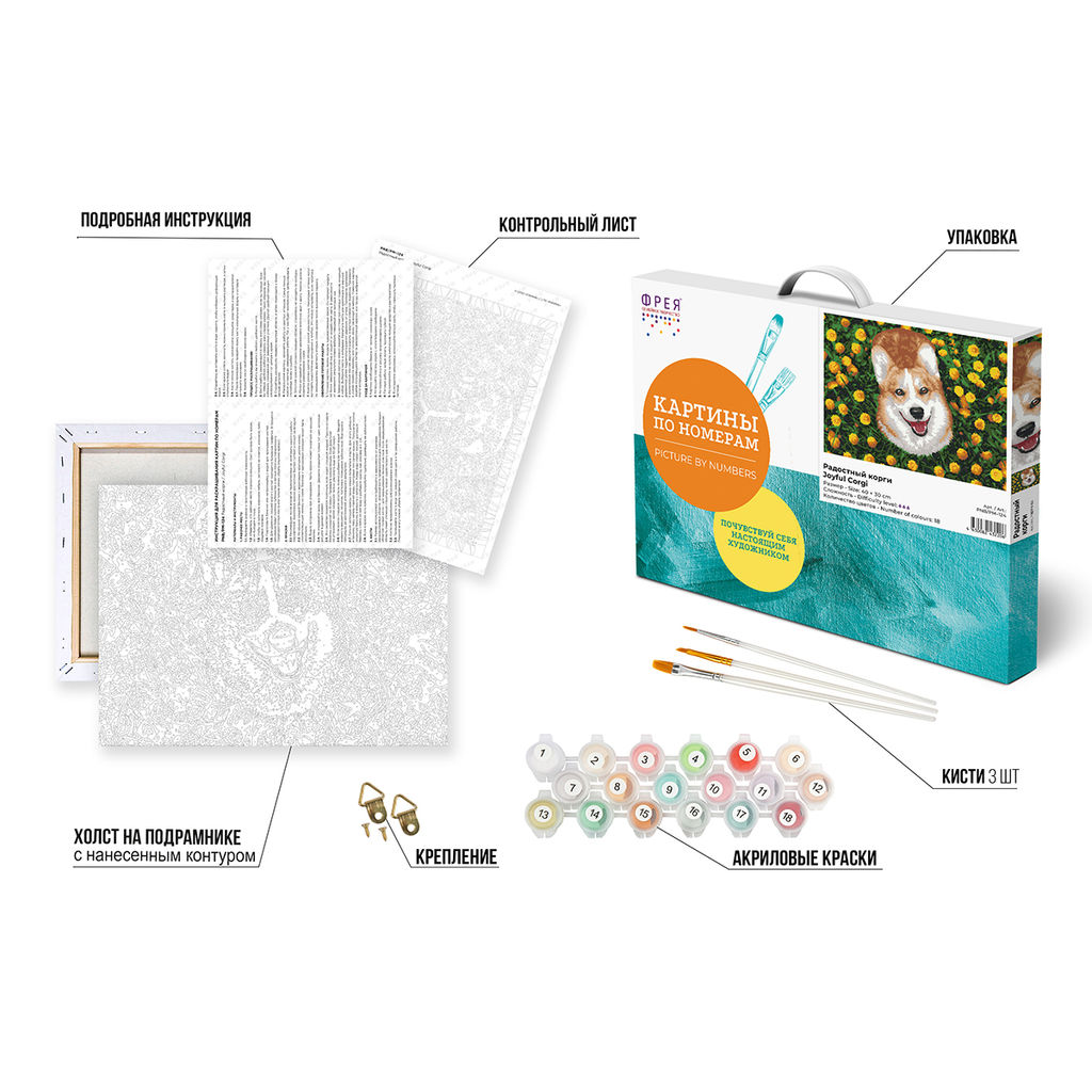 ФРЕЯ PNB/PM-124 Набор для раскрашивания по номерам 40 х 30 см Радостный корги  фото 7