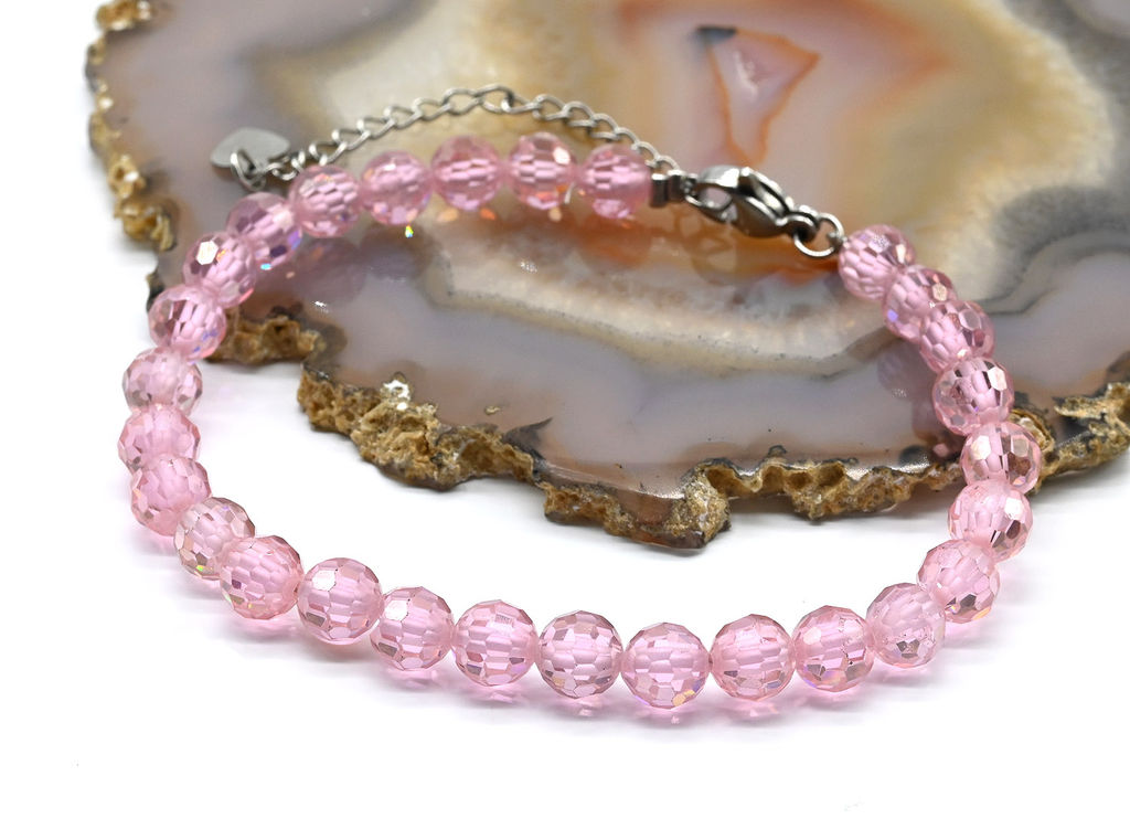 Браслет из фианитов шарик гр.6мм цвет оранжевый, 18см - Радуга камня фото 3