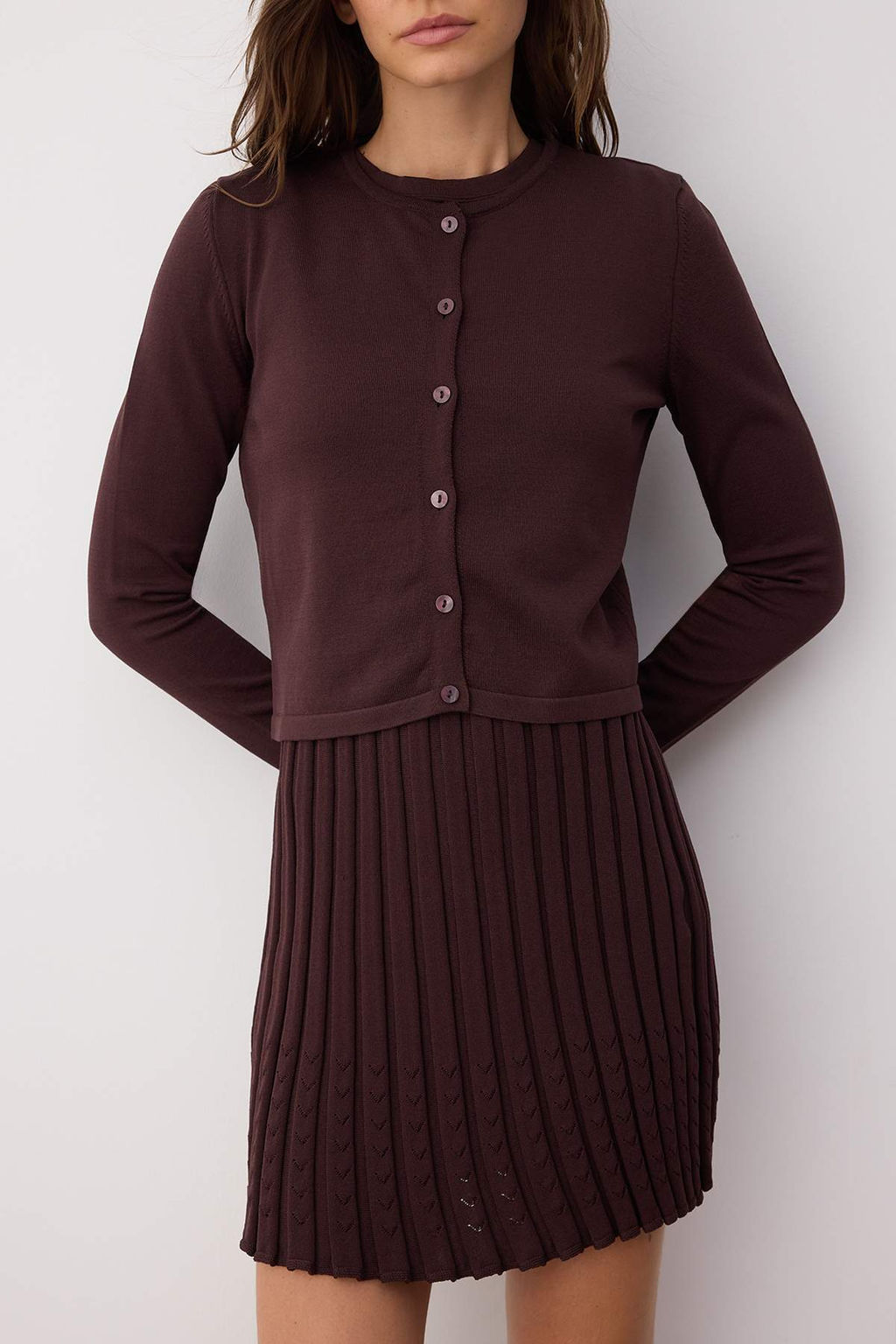 Kahverengi 2li Premium/Ozel Iplik Merserize Gorunumlu Mini Triko H?rka-Elbise Tak?m TWOAW26EL00004 - Trendyolmilla фото 3