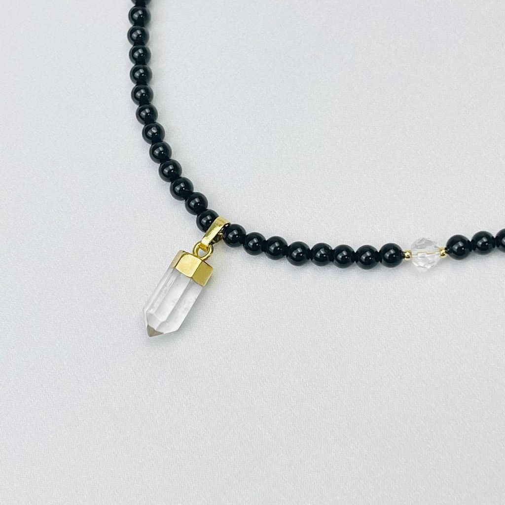 Колье из черного Агата и Горного Хрусталя 42 см +