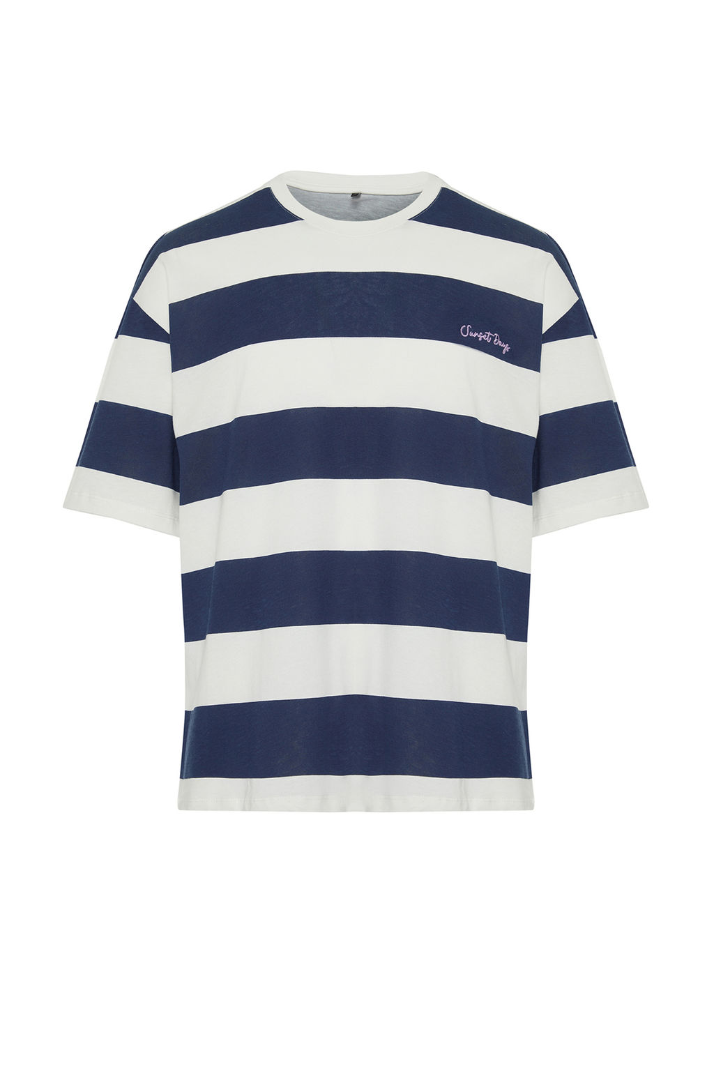 TRENDYOL MAN Lacivert Oversize Yaz? Nak?sl? Cizgili %100 Pamuklu Tok Kumas T-shirt TMNSS24TS00099 - Trendyolmilla фото 7