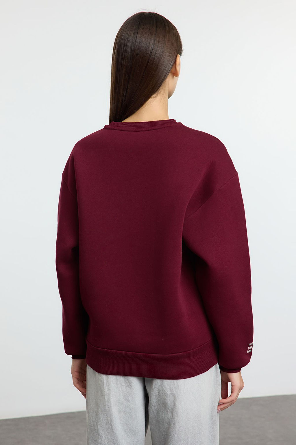 Bordo Nak?sl? Regular/Normal Kal?p Kal?n Ici Polarl? Orme Sweatshirt TWOAW25SW00176