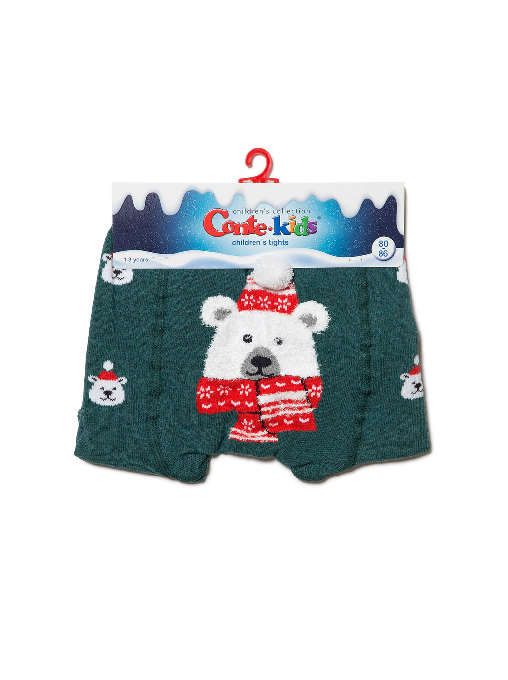 Conte-Kids Новогодние колготки Белый мишка с пушистой нитью и помпоном т.бирюзовый - Conte elegant фото 3