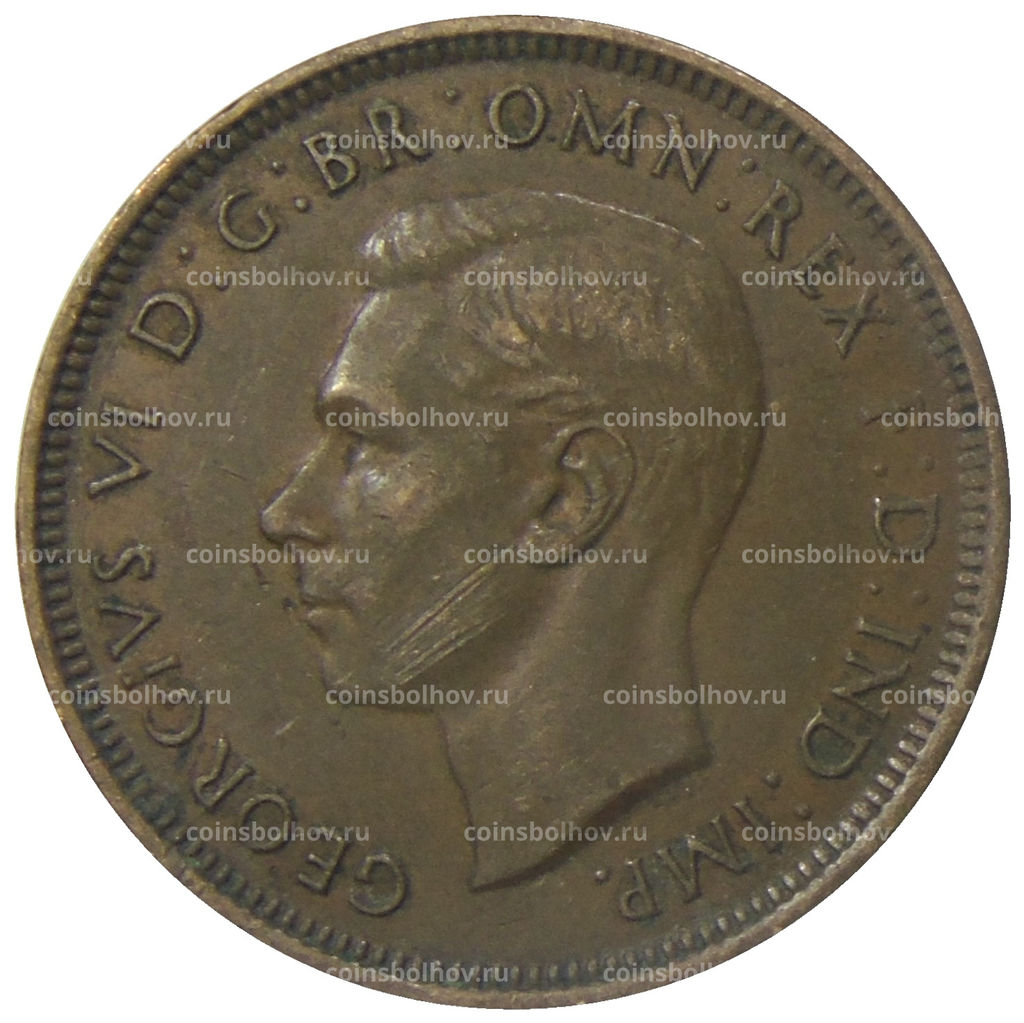 Монета 1/2 пенни 1938 года Австралия