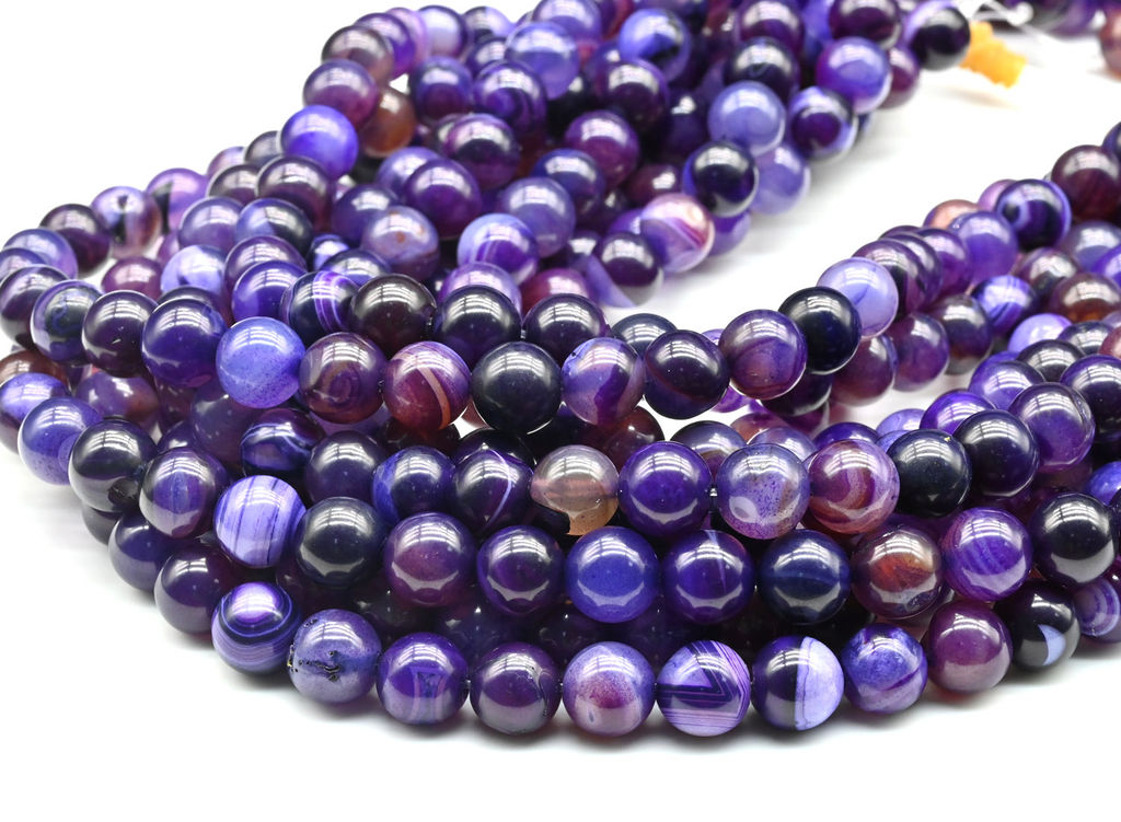 Бусины из агата тонированного шарик 10мм цв.фиолетовый, 37см, 38 бусин Радуга камня