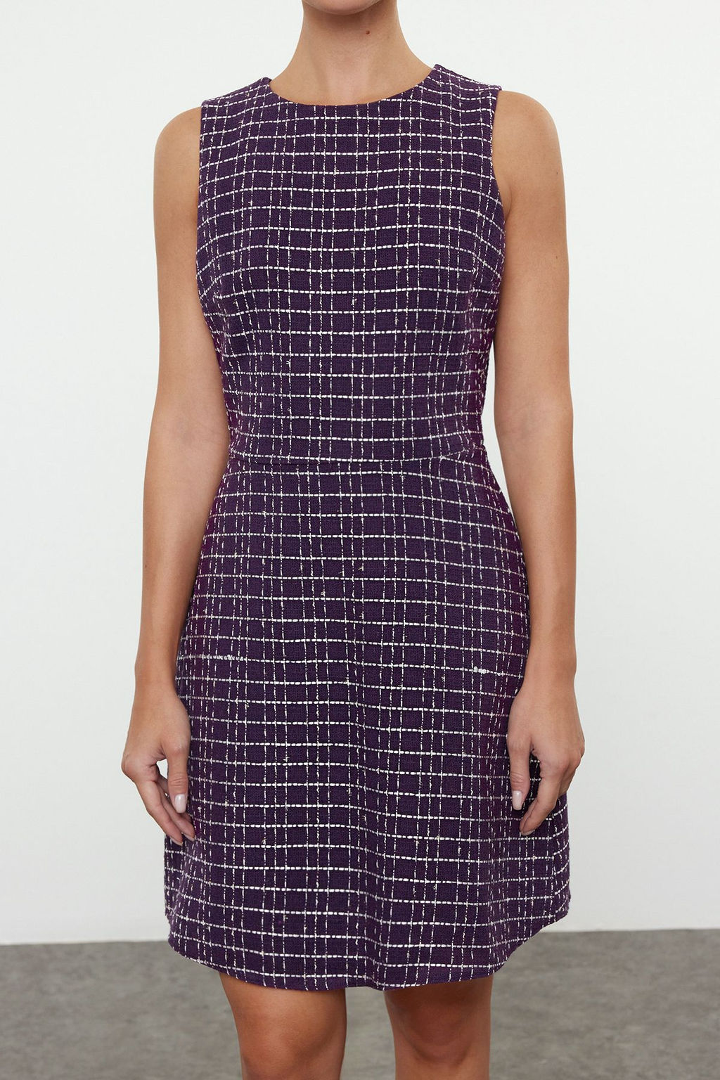 Mor Ekose / Kareli Mini Dokuma Elbise TWOAW23EL00258 - Trendyolmilla фото 3