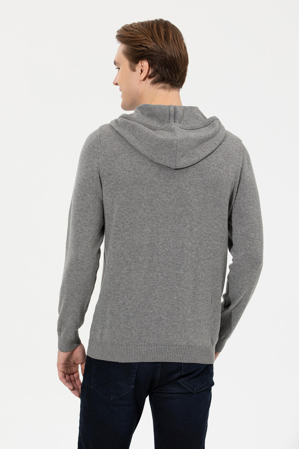 U. S. Polo Assn Мужской серый меланжевый вязаный свитер с капюшоном - U.s. polo assn фото 5