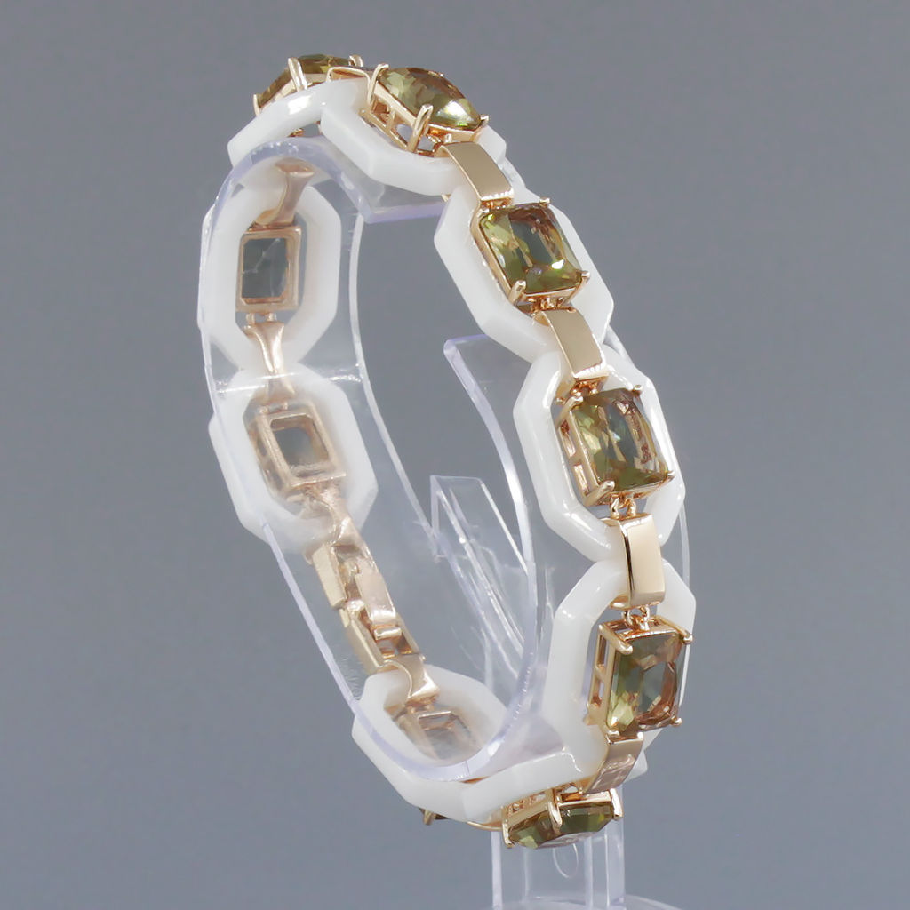 Браслет Октагон из белой керамики с Султанитом, покрытие под золото, длина 18см - Agat77 фото 2