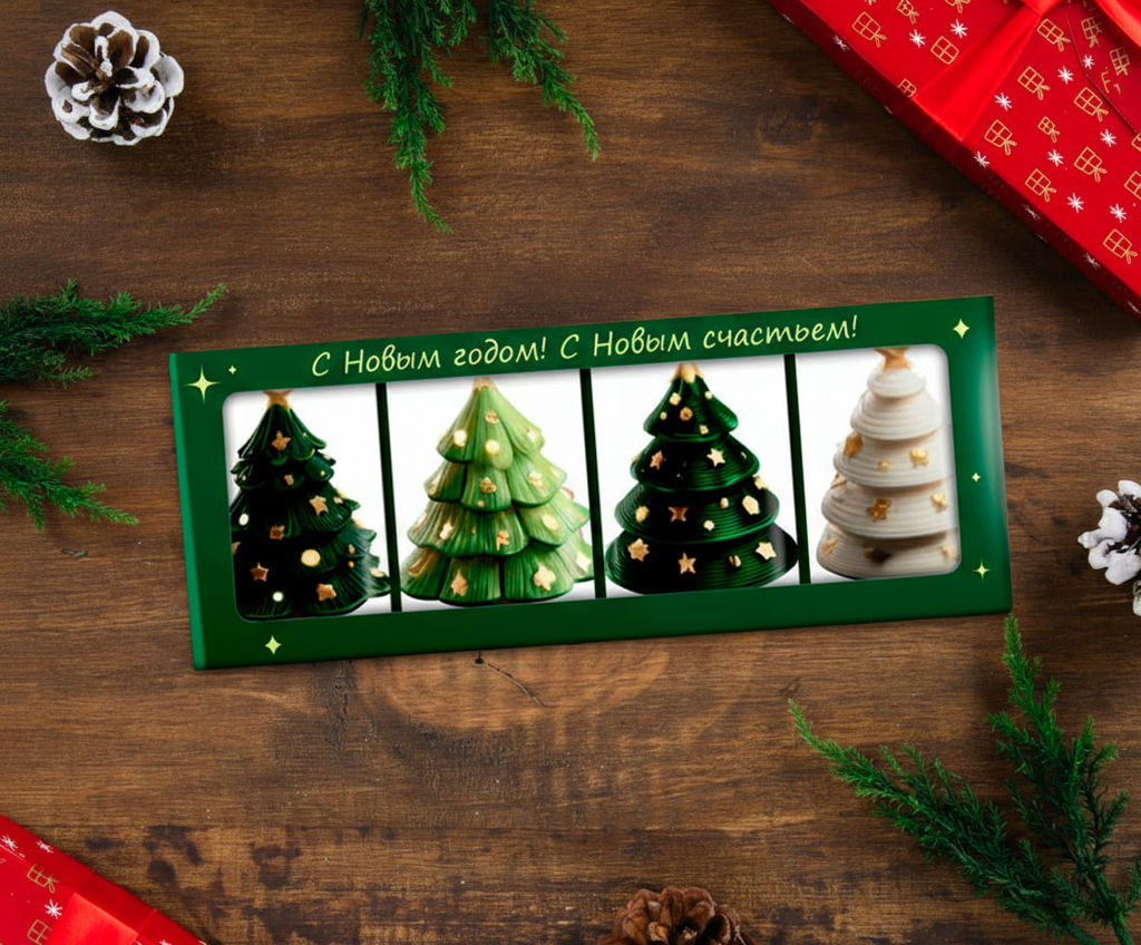 Набор шоколада "С Новым годом! С Новым счастьем (зелёный с ёлками)", 4шт. по 12г.