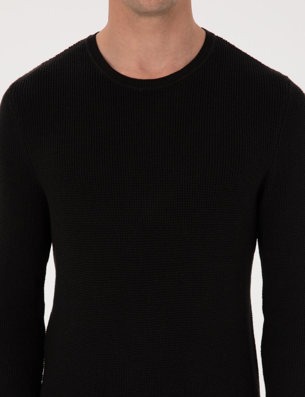 Siyah Slim Fit Pamuk Kar___ml_ Bisiklet Yaka Triko Kazak - Cacharel фото 6