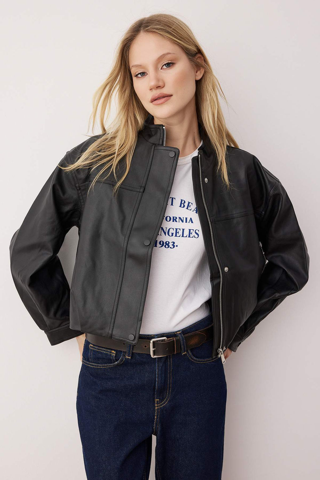 Siyah Oversize Kal?p Suni Deri Ince Ceket Mont TWOAW26MO00034 - Trendyolmilla фото 4