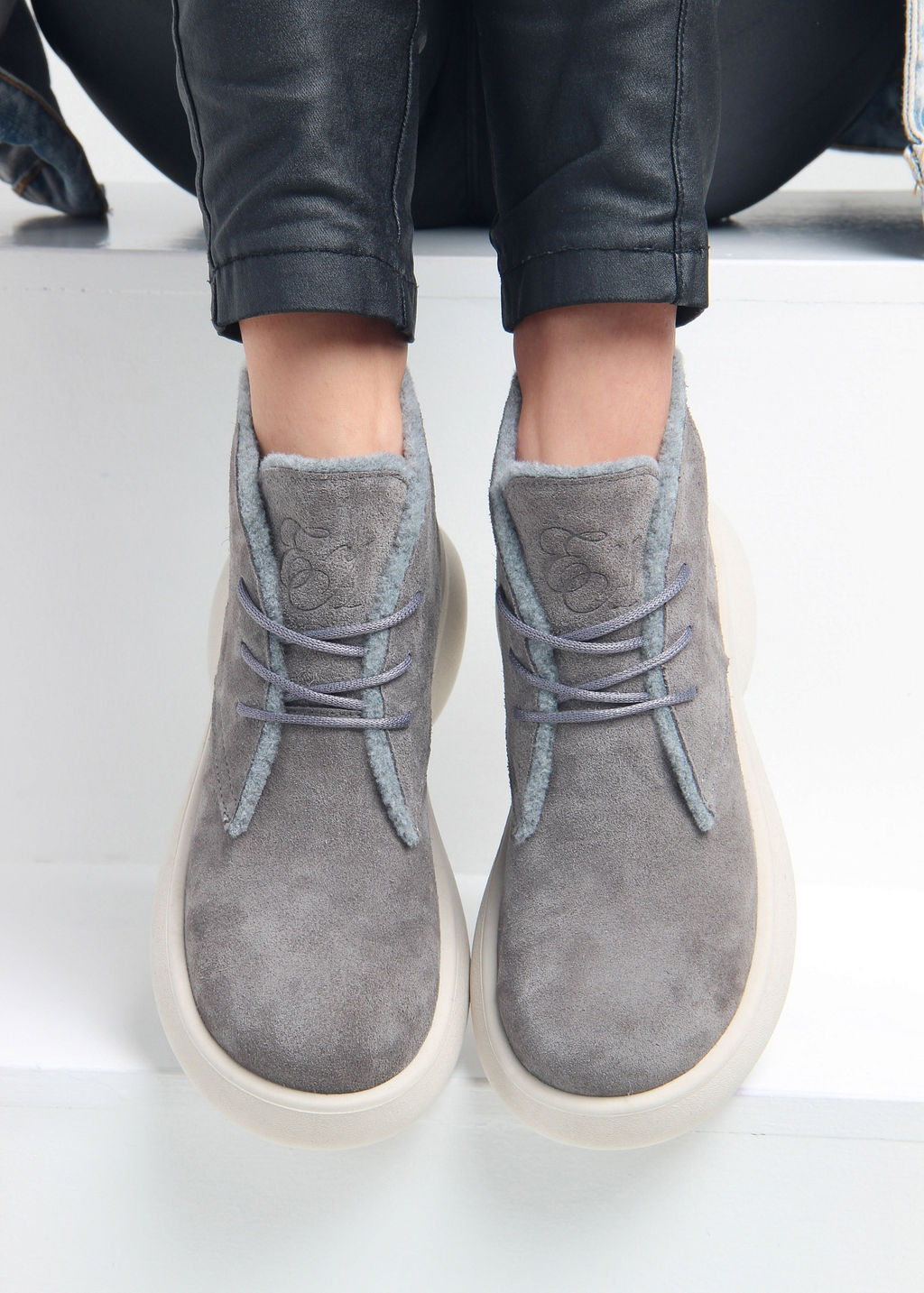 Ботинки 308.927be. серый замок замша/Байка