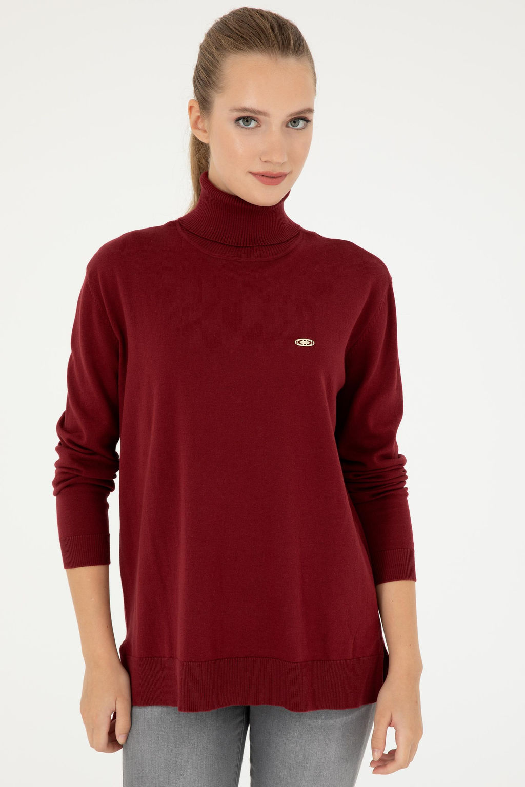 Женский бордово-красный базовый свитер с высоким воротником - U.s. polo assn фото 3