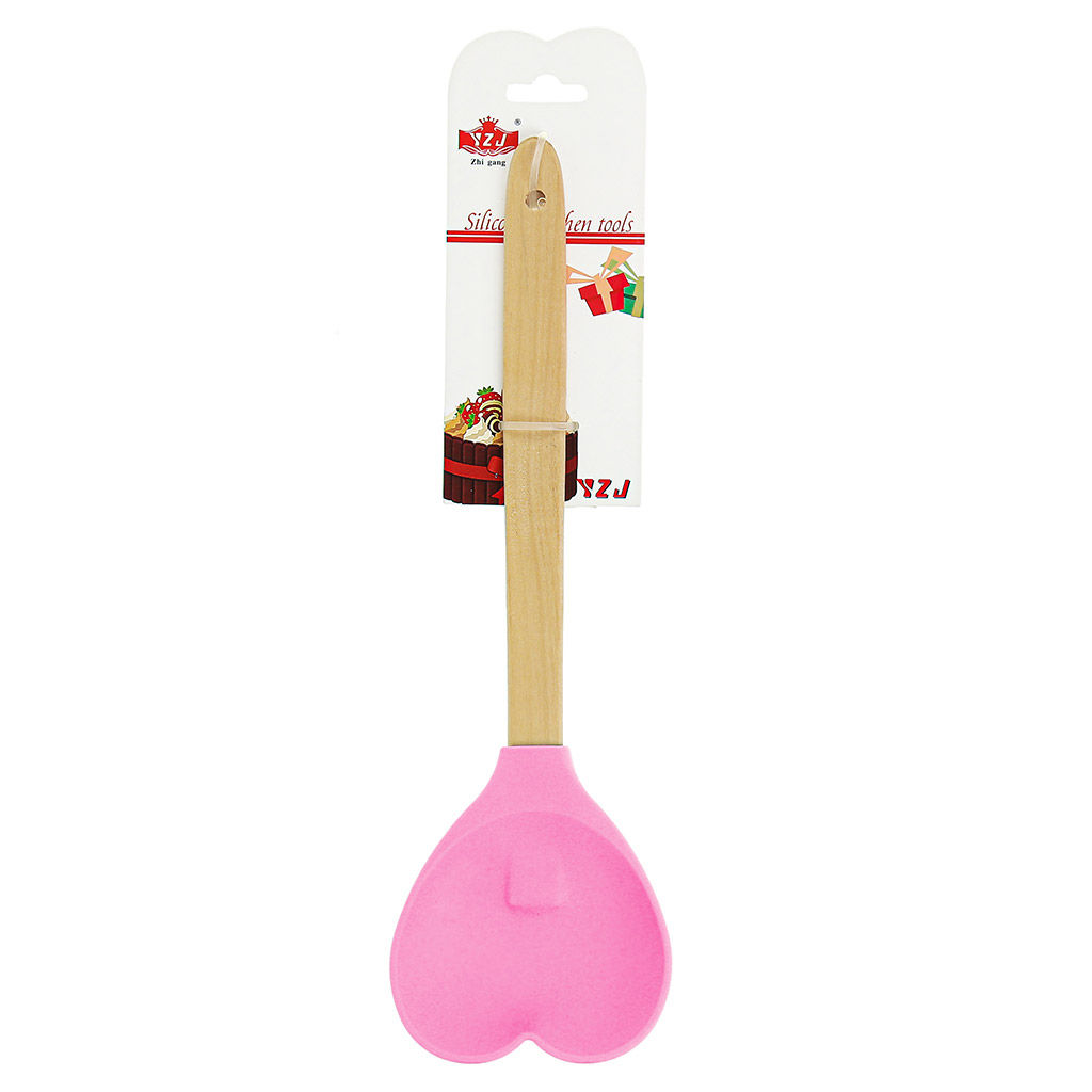 Лопатка силиконовая кулинарная 28,5см Сердце бамбуковая ручка, цвета микс, на картоне (Китай) - Домашняя мода фото 3