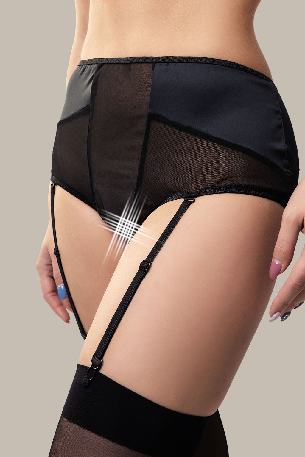 Эротические трусики-пояс для чулок Waname Elegance с высокой посадкой черные (42-44) - Waname apparel фото 8