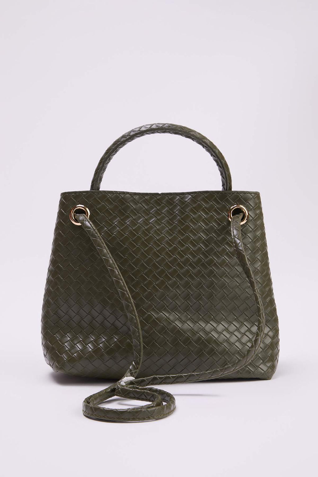 Haki Cift Kullan?ml? Orgu Suni Deri Orta Boy Kad?n Omuz Cantas? TAKSS26OC00049