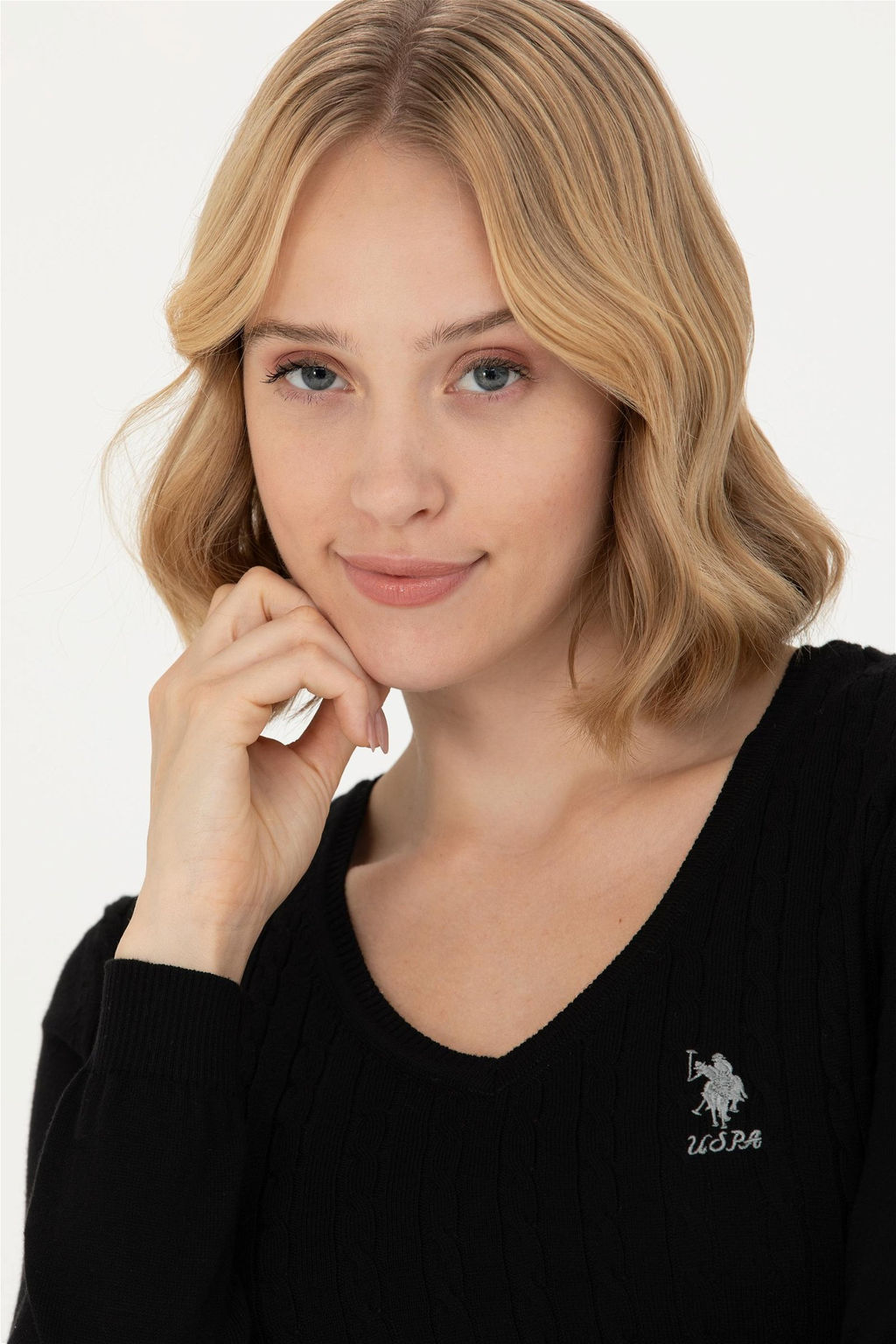 Женский черный базовый свитер с v-образным вырезом Неожиданная скидка в корзине - U.s. polo assn фото 2