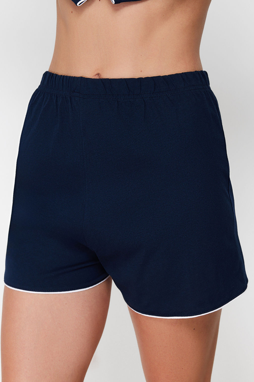 Trendyolmilla Lacivert %100 Pamuklu Biye Detayl? Sortlu Orme Pijama Tak?m? THMSS20PT0406  фото 15