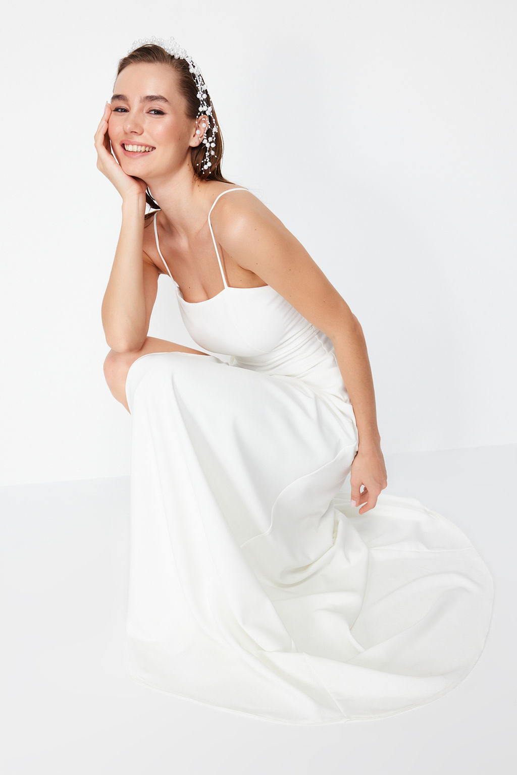 Bridal Beyaz A-Kesim Dokuma S?k Abiye Gece Mezuniyet Elbisesi TPRSS19FZ0511